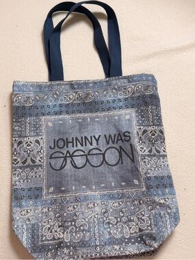 Johnny Was Navy and Light Blue Paisley Canvas Tote